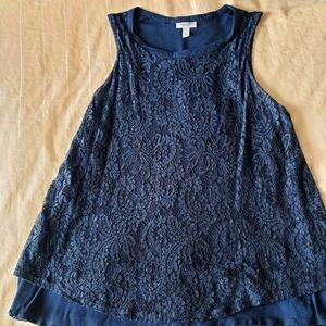 Navy lace, flowy top, sleeveless